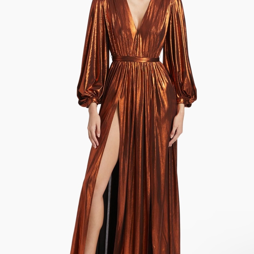 Bronx and Banco Zoe Metallic Blouson-Sleeve Gown